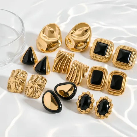 Women Stainless Steel Irregular Geometric Stud Earrings Waterproof Hypoallergenic Minimalist Vintage Trendy Jewelry Gift
