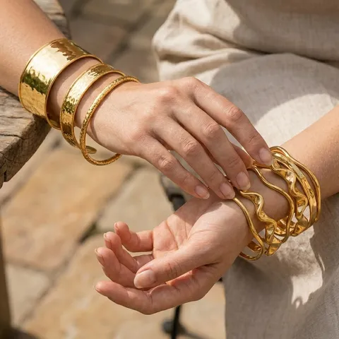 Minimalistisches Edelstahl Offenes Armband Für Damen Gold Silber Plattiert Unregelmäßige Welle Geometrischer Modeschmuck Handmanschette