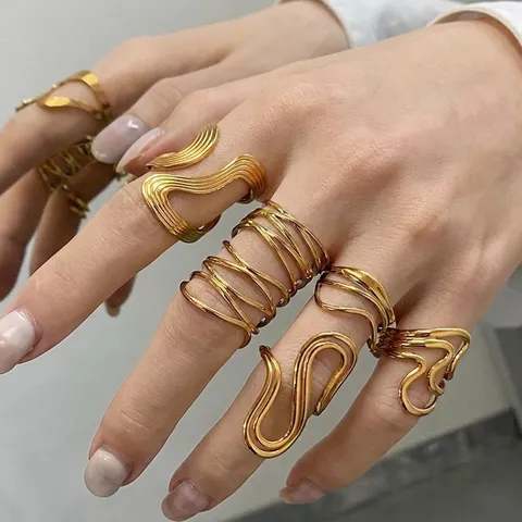 Minimalistischer Edelstahl Offener Ring Für Damen Herren Vergoldet Geometrisch Wellenlinie Mode Finger Schmuck Geschenk