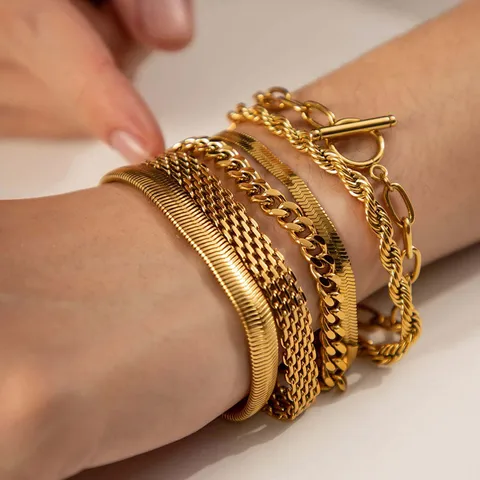 Minimalistisches Edelstahl Vergoldetes Kettarmband Für Damen Herren Vintage Retro Tägliches Pendeln Mode Schmuck Geschenk