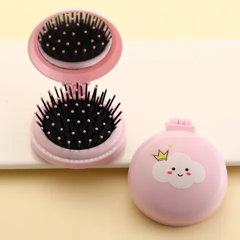 Simpatico Pettine Per Capelli Pieghevole A Cartone Animato Con Specchio Spazzola Per Capelli A Cuscino DAria Portatile Da Viaggio