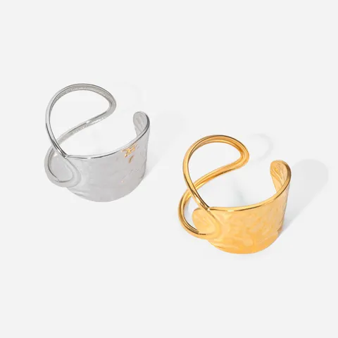 Edelstahl Wellenförmiger Offener Ring Für Damen Gold Silber Beschichtet Geometrisch Einstellbar Minimalistisch Mode Fingerring Schmuck