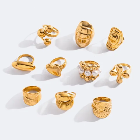 Retro Edelstahl Ringe Für Damen Französisch Vintage Geometrisch Klobig Statement Ring Set Mode Finger Schmuck Geschenk