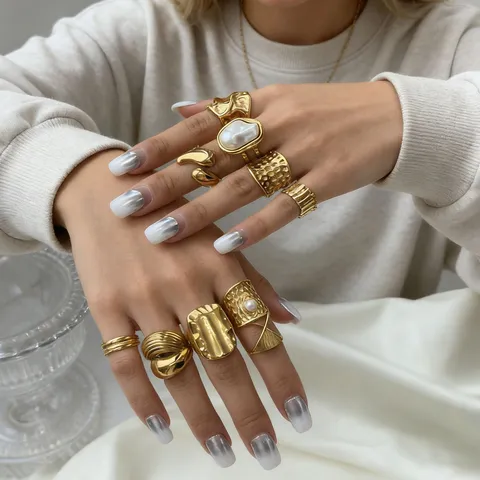Minimalistischer Offener Ring Aus Edelstahl Für Damen Vergoldet Unregelmäßig Geometrisch Perle Mode Schmuck Fingerring