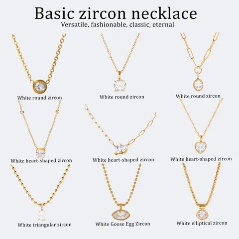 Edelstahl Zirkon Anhänger Halskette Wasserdicht Hypoallergen Vergoldet Geometrische Kette Schmuck Geschenk Für Damen