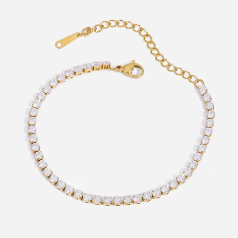 Leichtes Luxus Edelstahl Zirkonia Tennisarmband Vergoldet Herz Kette Mode Schmuck Geschenk Für Damen