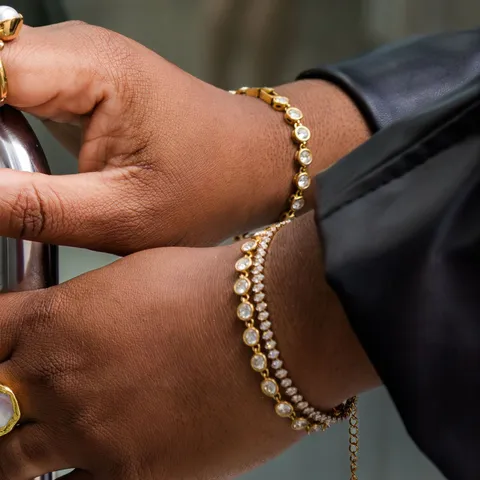 Leichtes Luxus Edelstahl Zirkonia Tennisarmband Vergoldet Herz Kette Mode Schmuck Geschenk Für Damen