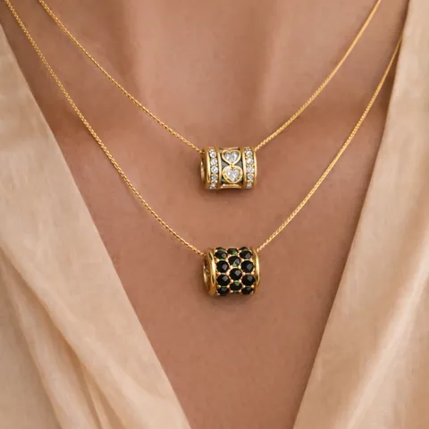 Edelstahl Anhänger Halskette Für Damen Leichter Luxus Geometrisch Zirkon Strass Tropfenöl Modeschmuck