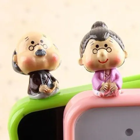 Cartoon Elderly Couple Resin Dust Plug Cute Anime Phone Dustproof Charm Universal 3.5mm Jack Dust Stopper Mobile Phone Accessory