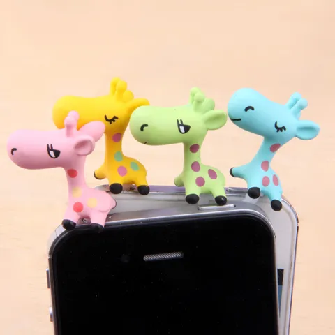 Cute Cartoon Giraffe Phone Dust Plug Plastic Resin Animal Dustproof Protector For 3.5mm Earphone Jack Mobile Phone