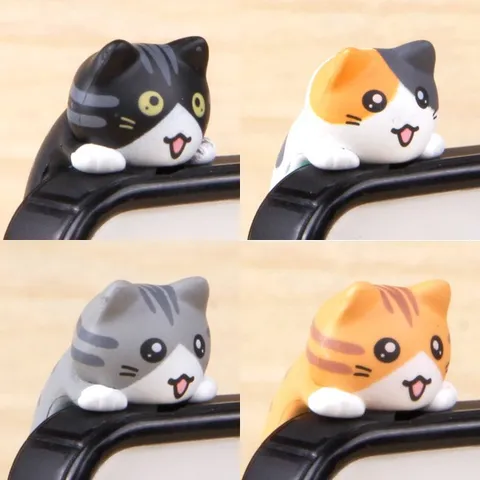 Cute Cartoon Cat Phone Dust Plug PVC Animal Figurine Universal Earphone Jack Protector Desktop Ornament