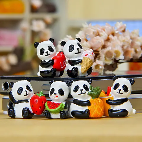 Cute Resin Panda Figurine Micro Landscape Succulent Potted Plant Ornament Miniature Garden Decor Animal Sculpture