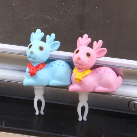 Cute Cartoon Deer Couple 3.5mm Phone Dust Plug PVC Resin Anime Headphone Jack Protector Mobile Phone Accessories