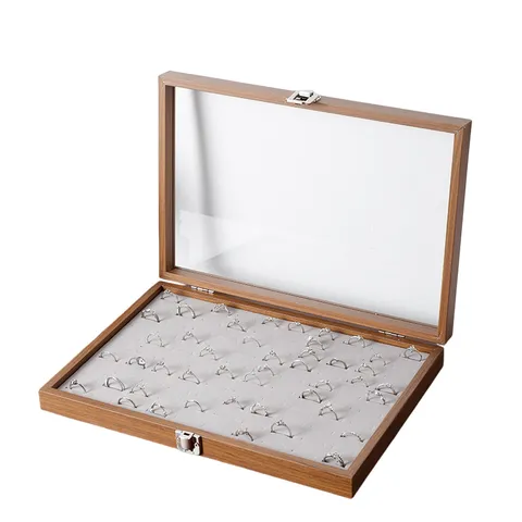 Walnuss Holz Schmuckschatulle Organizer Mit Glasdeckel Für Ringe Ohrringe Display Case Große Kapazität Samt Innenraum Schmuckschale