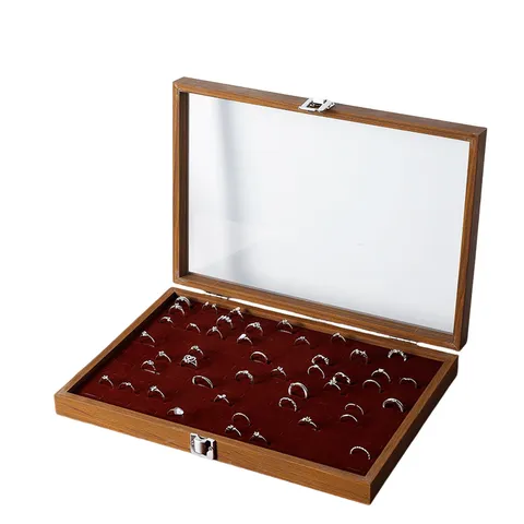 Walnuss Holz Schmuckschatulle Organizer Mit Glasdeckel Für Ringe Ohrringe Display Case Große Kapazität Samt Innenraum Schmuckschale