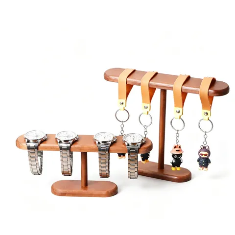 Présentoir à Bijoux de Bureau en Bois Massif Support de Montre en T Noyer Organisateur de Bracelets Colliers Accessoires de Cheveux pour Maison Boutique