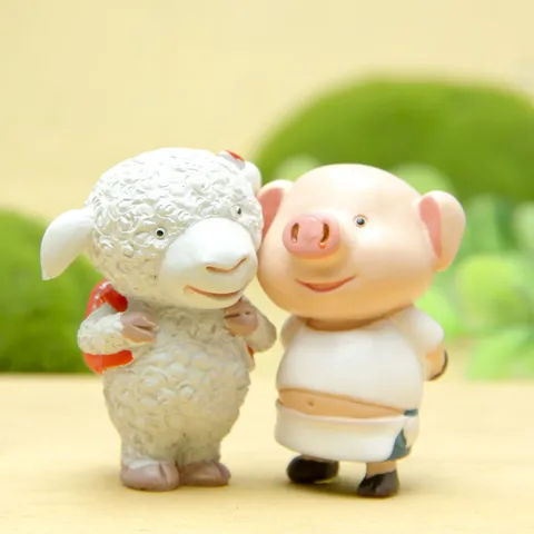 Creative Chinese Zodiac Resin Figurine Micro Landscape Ornament DIY Gardening Decor Pig Brother Sheep Sister Miniature Statue