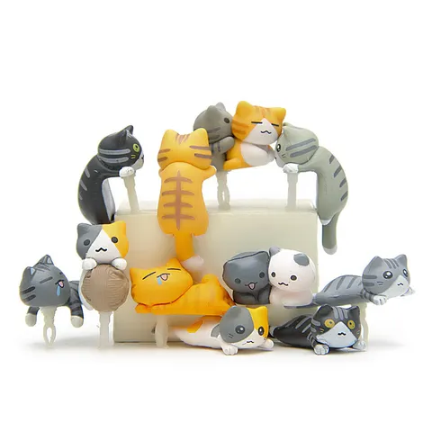Cartoon Cat Figure Phone Dust Plug Miniature Resin Animal Statue For Micro Landscape Decoration Cute Kitten Desktop Ornament Gift