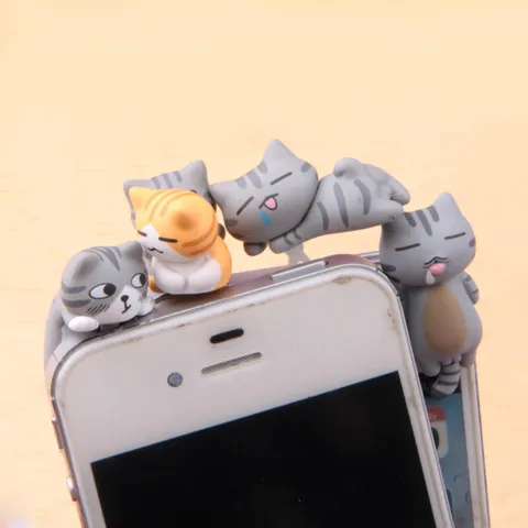 Cartoon Cat Figure Phone Dust Plug Miniature Resin Animal Statue For Micro Landscape Decoration Cute Kitten Desktop Ornament Gift