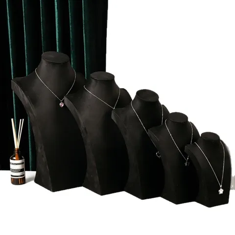 Schwarzer Samt Halskette Display Ständer Porträt Büste Modell Anhänger Schmuck Organizer Halter Für Vitrinen Theke