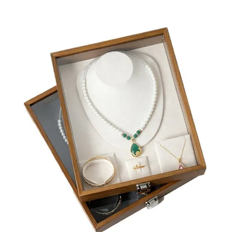 Multifunktionale Schmuckschatulle Aus Holz Mit Glasdeckel Samtfutter Walnuss Schmuck Organizer Für Ringe Ohrringe Halsketten Armband Display Case