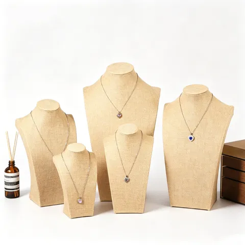 Leinen Mannequin Büste Halskette Display Ständer Holzwerkstoff Schmuck Organizer Halter Für Anhänger Kette Lagerung Schaufenster