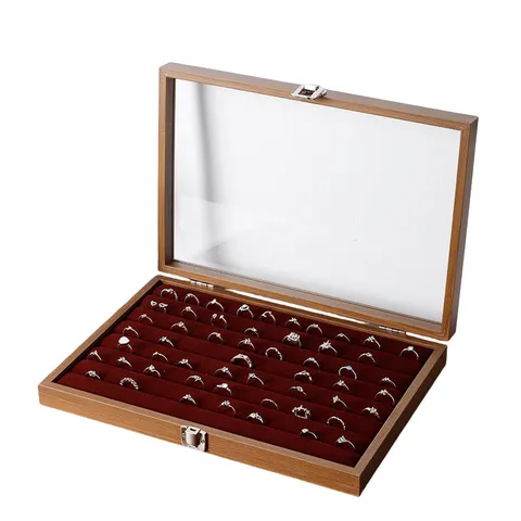 Portagioie in Legno di Noce Con Coperchio in Vetro Interno in Velluto Anelli Orecchini Borchie Scatola per Gioielli Chiusura in Metallo Vintage