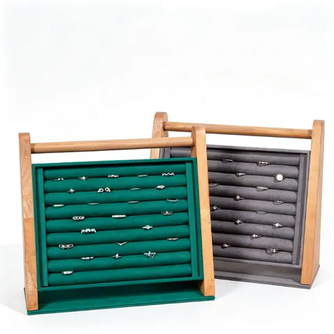 Walnussholz Schräger Schmuckständer Samt Ring Ohrring Display Organizer Halter Für Desktop Schmuck Aufbewahrung Display Regal