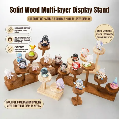 Vintage Wood Jewelry Display Stand Multi Layer Round Disc Jewelry Holder Desktop Action Figure Storage Rack Home Counter Shelf
