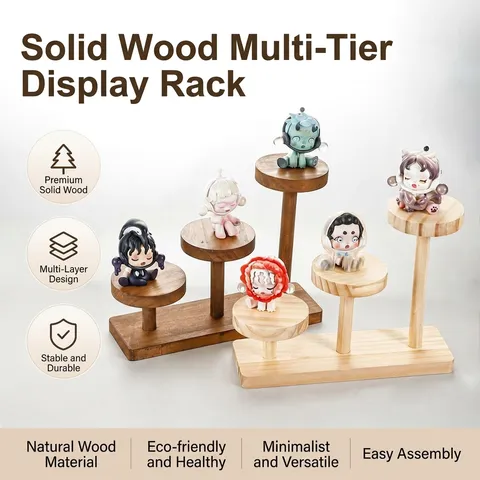 Vintage Wood Jewelry Display Stand Multi Layer Round Disc Jewelry Holder Desktop Action Figure Storage Rack Home Counter Shelf