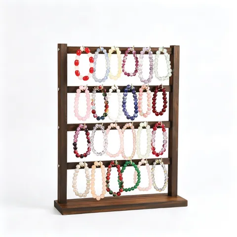 Klassiek Massief Hout Sieradenrek Meerlagige Armbandhouder Tafelblad Organizer Standaard Met Metalen Haken Voor Thuis