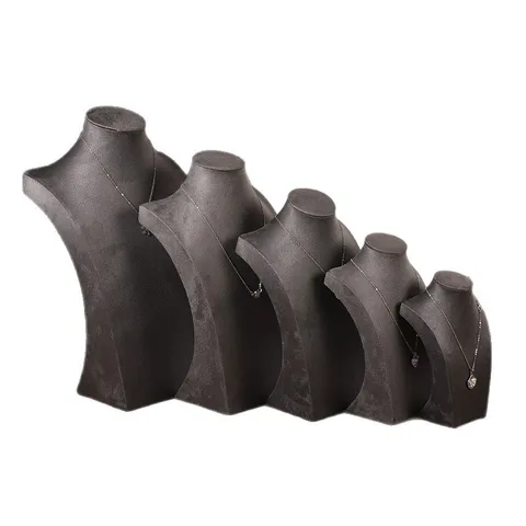 Modern Samt Holzwerkstoff H-förmig Büste Mannequin Halskette Display Ständer Grau Organizer Rack Arbeitsplatte Schaufenster Schmuckhalter