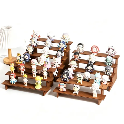Espositore in Compensato Noce a Livelli per Action Figure e Blind Box Supporto Multistrato in Legno per Scrivania