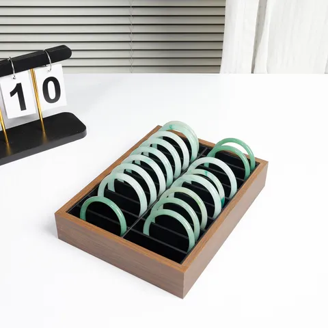 Vintage Walnut Wood Jewelry Box Velvet Inlaid Slots Bangle Storage Organizer Tray For Home Countertop Display Showcase