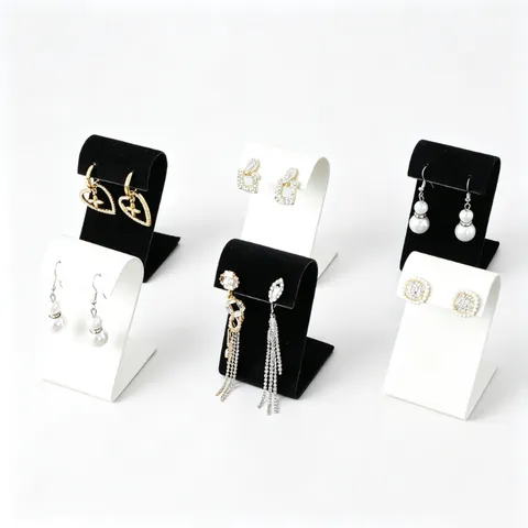 Jewelry Organizer Earring Display Stand Iron S-shaped Earring Holder Velvet PU Leather Necklace Display Panel For Shop Home Storage
