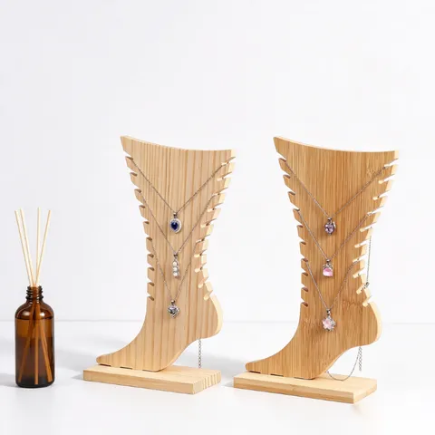 Creative Foot Shaped Wooden Necklace Display Stand Anklet Bracelet Holder Jewelry Showcase Organizer Rack For Photography Props