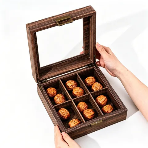 Vintage Wood Grain Leatherette Walnut Jewelry Storage Box Multi Slot Display Case With Glass Window Metal Latch Organiser Holder