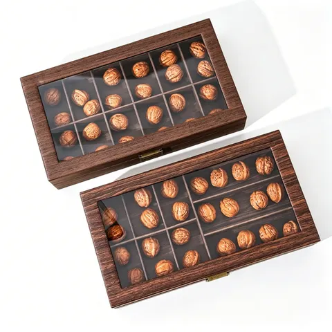 Vintage Wood Grain Leatherette Walnut Jewelry Storage Box Multi Slot Display Case With Glass Window Metal Latch Organiser Holder