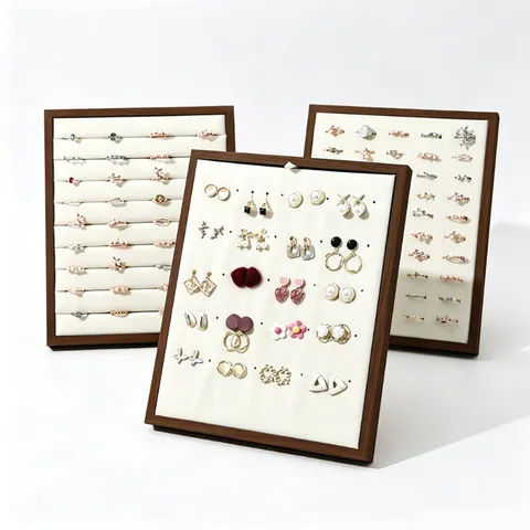 Vertical Black Walnut Jewelry Display Stand Wood Grain Velvet Lining Earring Stud Ring Holder Organizer For Women Jewelry Storage