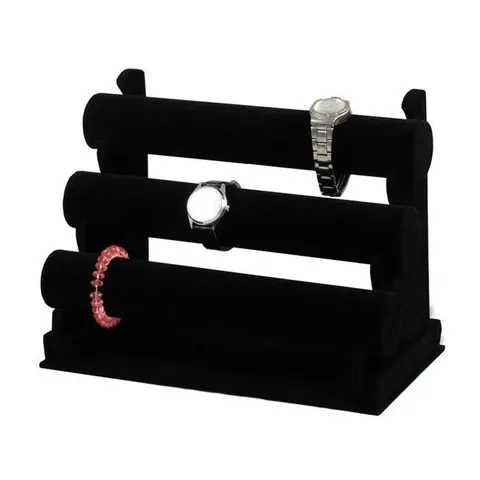 Artistic 3 Tier Velvet Jewelry Display Stand Detachable T-Bar Bracelet Holder Organizer Rack For Watch Bangle Home Storage