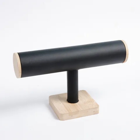 Bamboo Wood Velvet Jewelry Organizer Rack T-Bar Bracelet Watch Display Stand Single Double Layer Bracelet Holder Storage Showcase