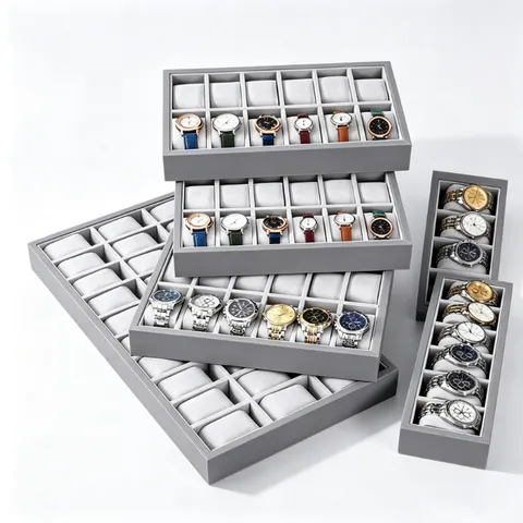 Vassoio Espositore per Orologi in Velluto Grigio Organizzatore per Orologi da Polso Supporto per Contenitore per Orologi Gioielli Cassetto Organizzatore