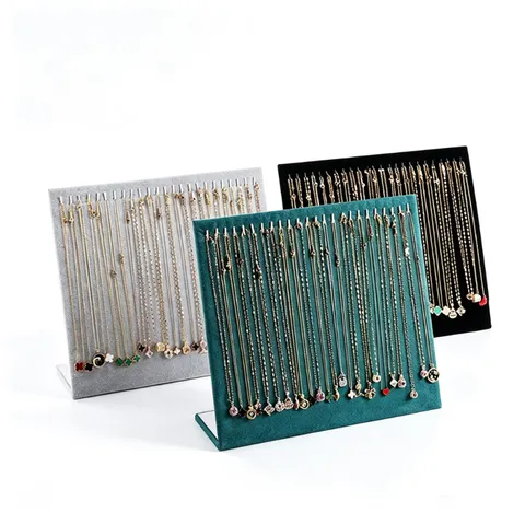 Velvet L-Shaped Necklace Display Stand Jewelry Storage Board Holder For Pendants Chains Earrings Retail Home Organizer Display