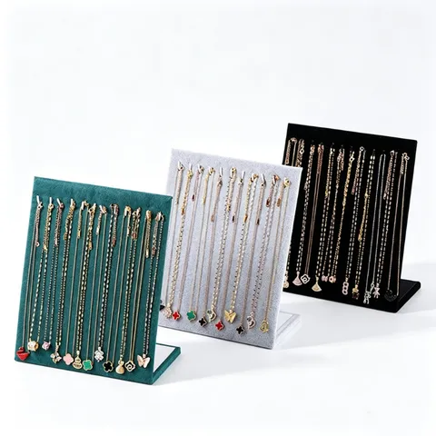 Velvet L-Shaped Necklace Display Stand Jewelry Storage Board Holder For Pendants Chains Earrings Retail Home Organizer Display