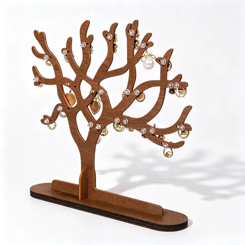 Vintage Wooden Earring Holder Tree Branch Shape Jewelry Display Stand MDF Storage Organizer Base For Countertop Home Decor