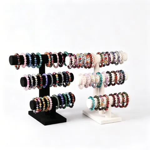 Premium Samt Gestufter Schmuckständer T-Form Drei Schichten Armbandhalter Uhrenständer Organisator Thekenpräsentation Rack