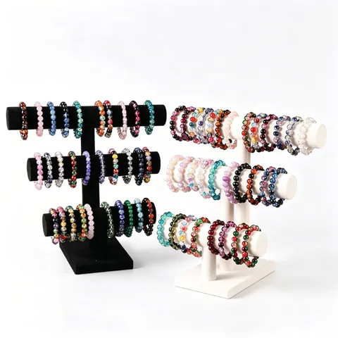 Premium Samt Gestufter Schmuckständer T-Form Drei Schichten Armbandhalter Uhrenständer Organisator Thekenpräsentation Rack
