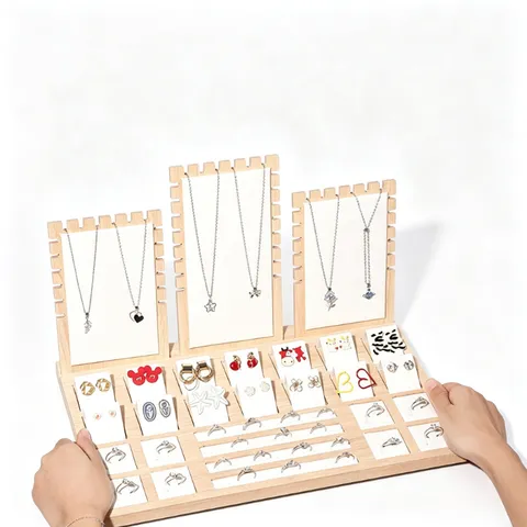 Wood Microfiber Leather Jewelry Display Stand Organizer Collection For Necklace Earring Ring Bracelet Commercial Photography Prop Decoration