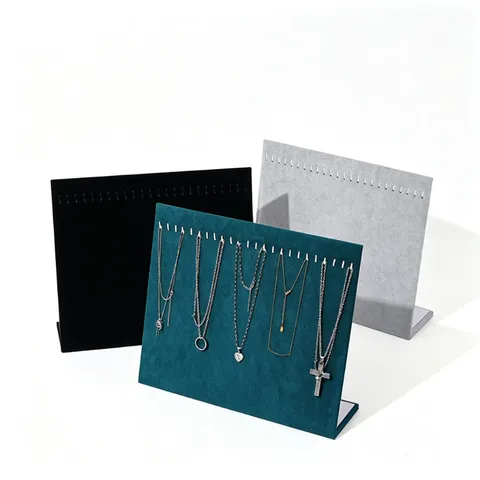 Premium Samt L-förmiger Halskette Ausstellungsständer Schmuck Organizer Halter Mit Haken Für Halsketten Armbänder Ohrringe Ringe Display Board Vitrine