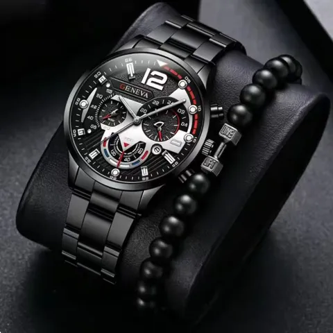 Men's Business Fashion Quartz Watch And Bracelet Set Zinc Alloy Steel Band Calendar Watch For Men Wrist Watch Gift